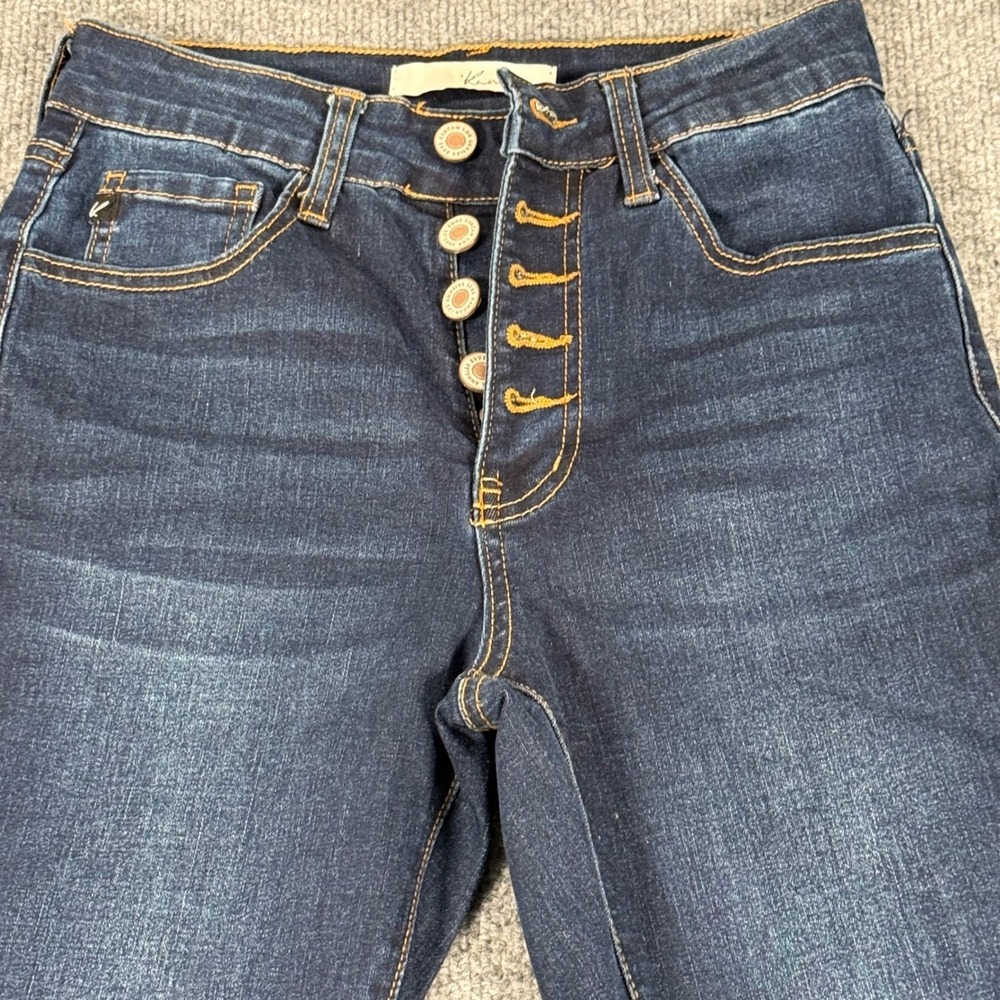 KanCan Jeans Women 3/25 High Waisted Skinny Button Fly Blue Denim Frayed Hem